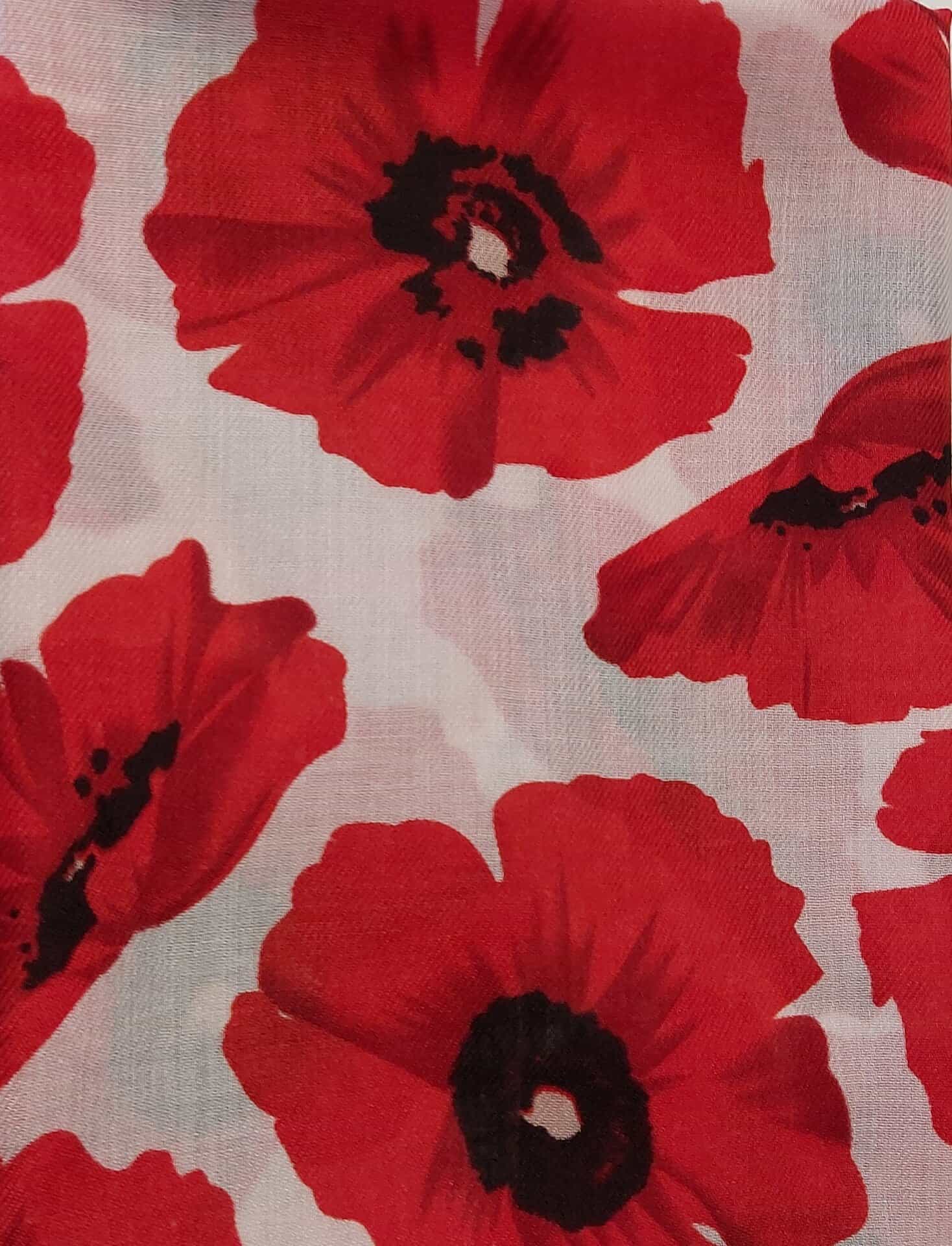 Poppy scarf white& red large print