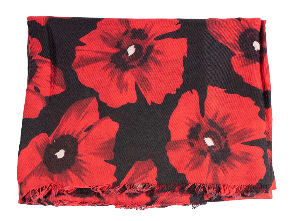 Poppy scarf black & red large print